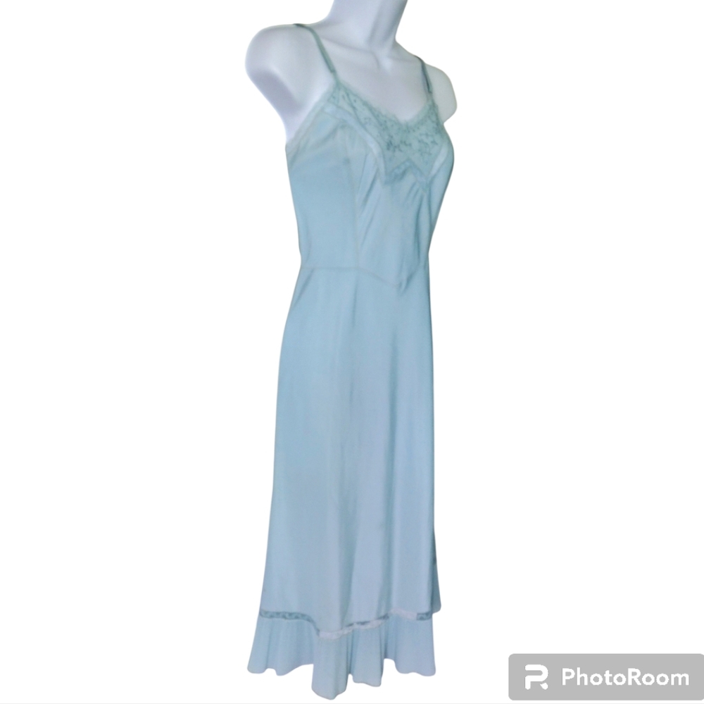 Vintage 1950 Barbizon Blue Lingerie Nightgown Pleated Ruffle Slip 12 MISS SMALL